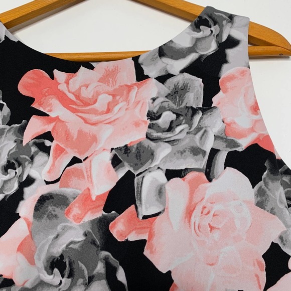 ALFANI women's black/pink floral print sleeveless fit and flare dress SZ XL - Picture 5 of 7
